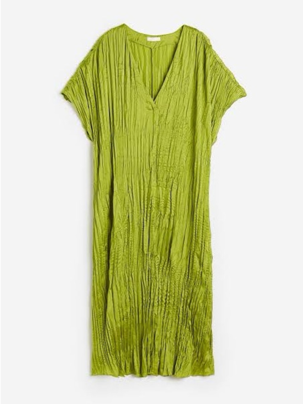 H&M Lime Green Crinkled V-Neck Midi Dress